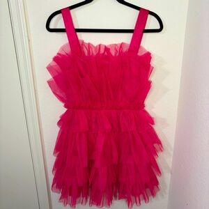 Storia Pink Tulle Ruffle Mini Dress